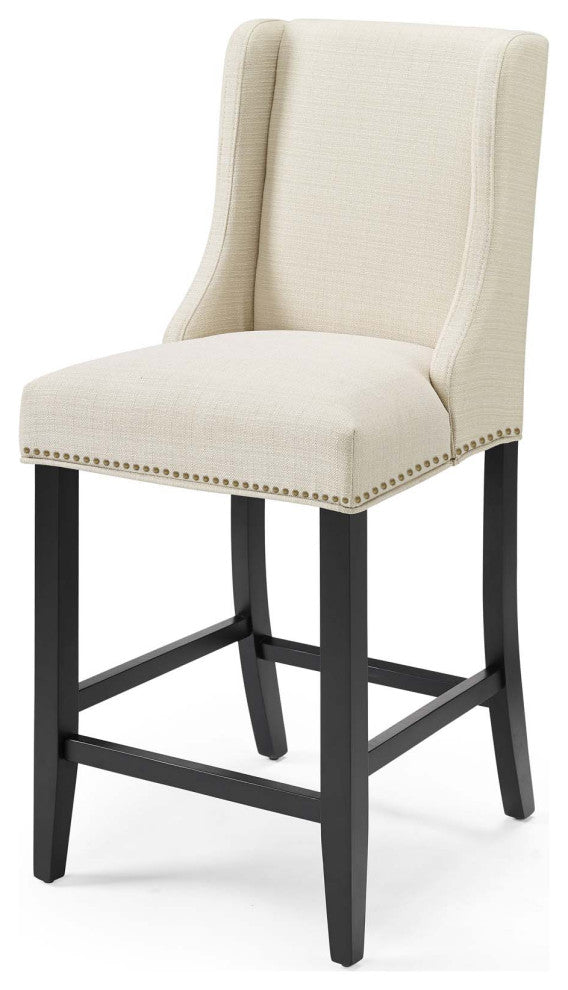 Counter Stool Chair, Fabric, Wood, Beige, Modern, Bar Pub Cafe Bistro Restaurant