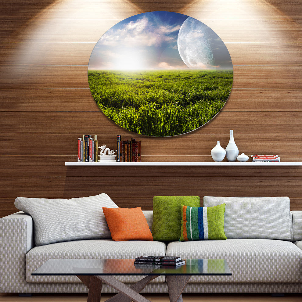 Green Field Under Bright Sunlight, Landscape Art Round Wall Art, 38"