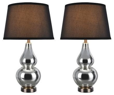 40022, 26" High Glass Table Lamp, Mercury With Antique Red Copper Base, Set of 2