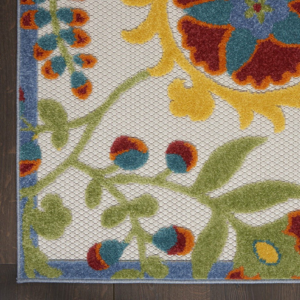 6 x 9 Ivory Multi Floral Indoor Outdoor Area Rug