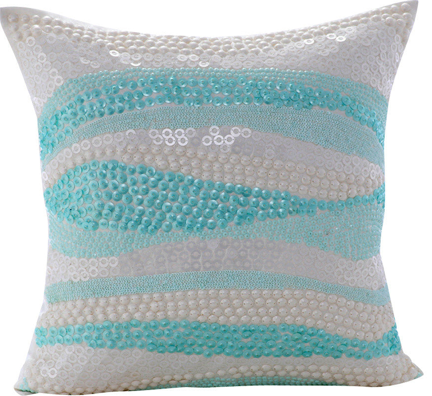 Blue Decorative Pillow Covers 12"x12" Silk, Frozen In Time