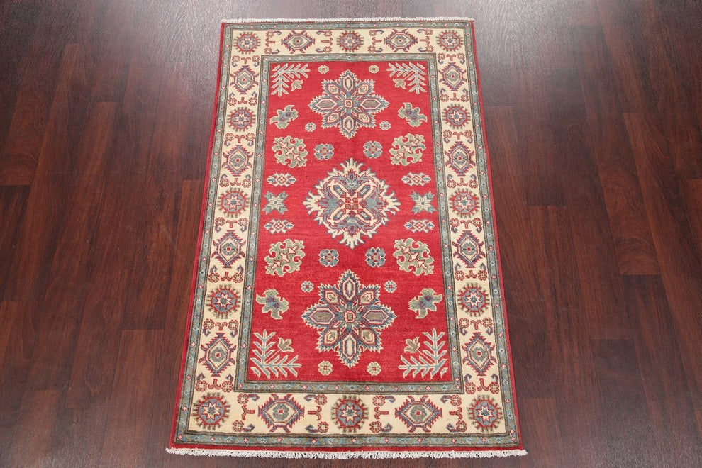 Kazak Traditional Wool Handmade Pakistani Oriental Area Rug, Red, 5'1"X3'1"