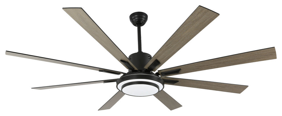 72" Modern Ceiling Fan with Reversible Blades, Dimmable Light and Remote, Black, 72"
