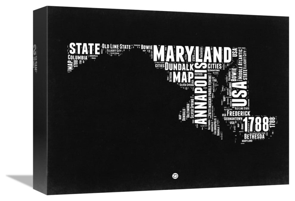 "Maryland Black and White Map" Fine Art Print