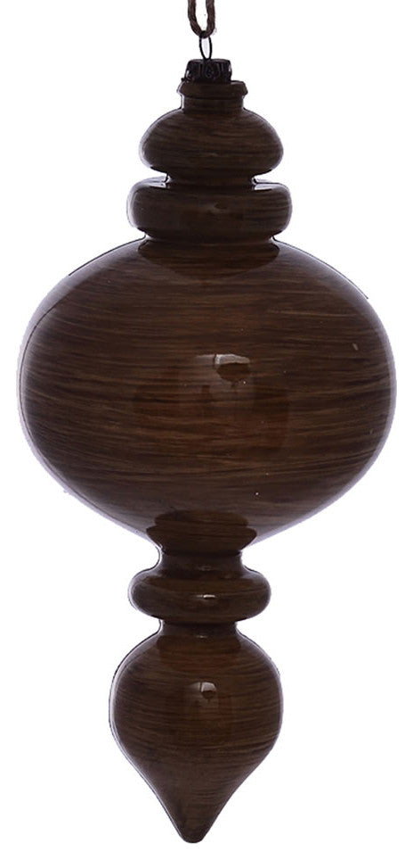 Vickerman MC198591 9" Brown Wood Grain Rounded Finial Ornament, Pack of 3
