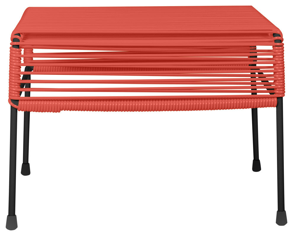 Atom Indoor/Outdoor Handmade Ottoman with Black Frame, Papaya Weave