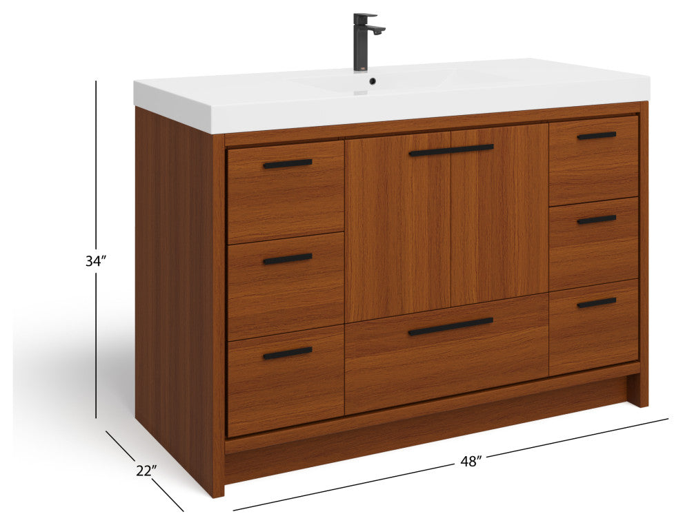The Sacha Bathroom Vanity, Teak, 48", Single Sink, Freestanding