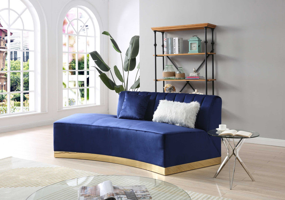 Brentwood 89 in. W Armless Velvet Curved Sofa, Blue