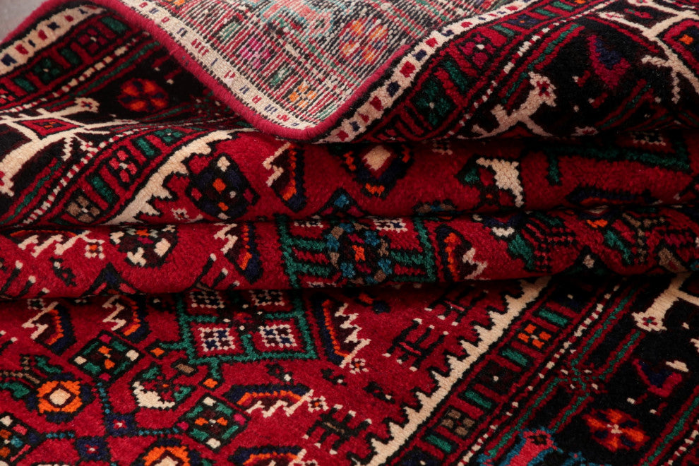 Consigned, Hosainabad Oriental Traditional Hand Made Persian Area Rug, Red, 5x11