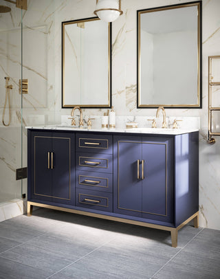 Gracie Bathroom Vanity, Pacific Blue With Carrara Marble, 60"