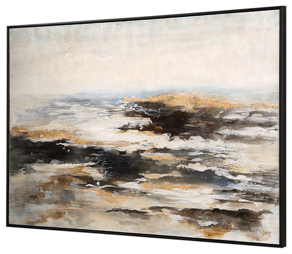 Rustic Abstract Modern Sea Shore Beach Painting Wall Art Coastal Sand Beige Blue