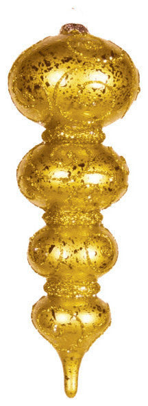 7" Gold Finial Ornament With Glitter Swirl Design