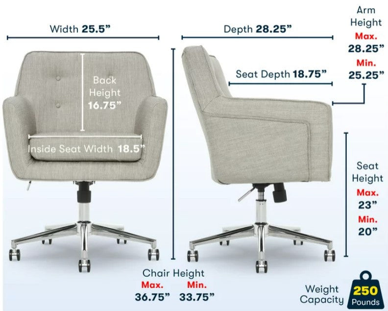 Swivel Office Chair, Memory Foam Seat & Button Tufted Back, Light Gray Fabric