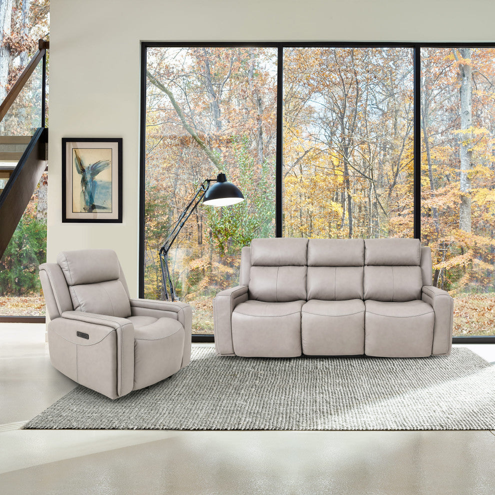 Claude Dual Power Recliner Chair, Light Gray Genuine Leather