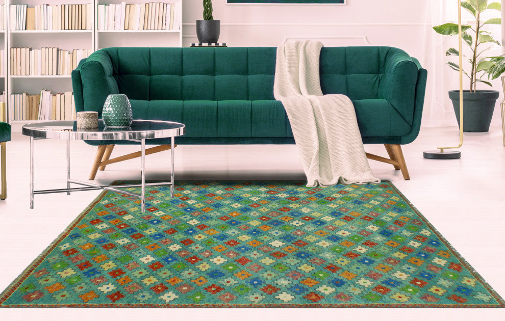 Balochi Adeben Light Green/Ivory Rug, 4'10x7'11