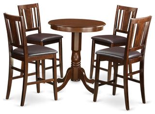 5 Pc Counter Height Table, Chair Set-Pub Table, 4 Bar Stools, Mahogany