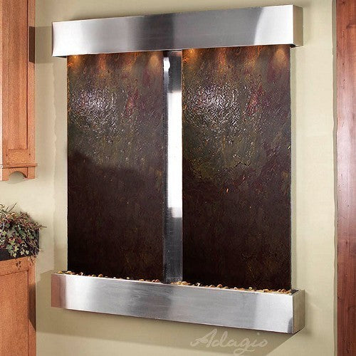 Aspen Falls Wall Fountain, Stainless Steel, Multi Color Featherstone, Square Fra