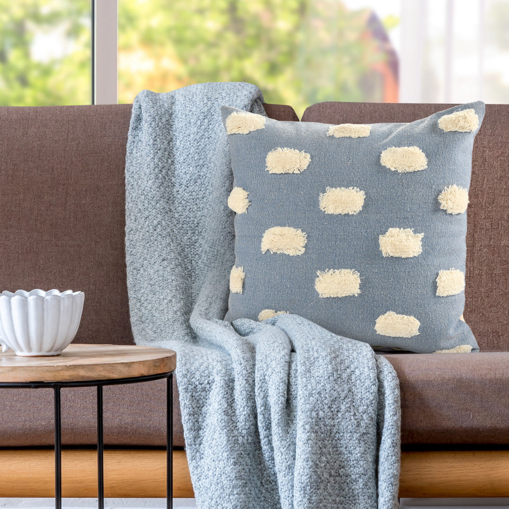 Pom Pom Palace Glam Throw Pillow, Denim Blue, 20" X 20"