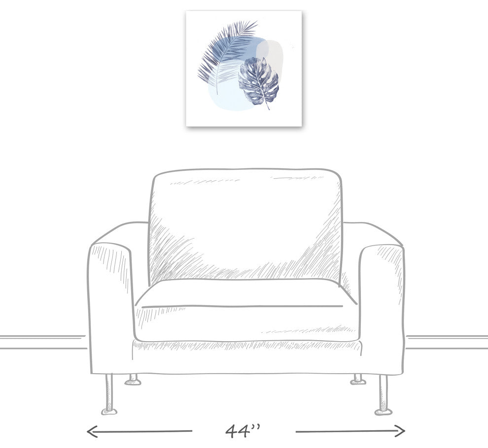 Blue Tropical Leaves 16x16 Canvas Wall Art
