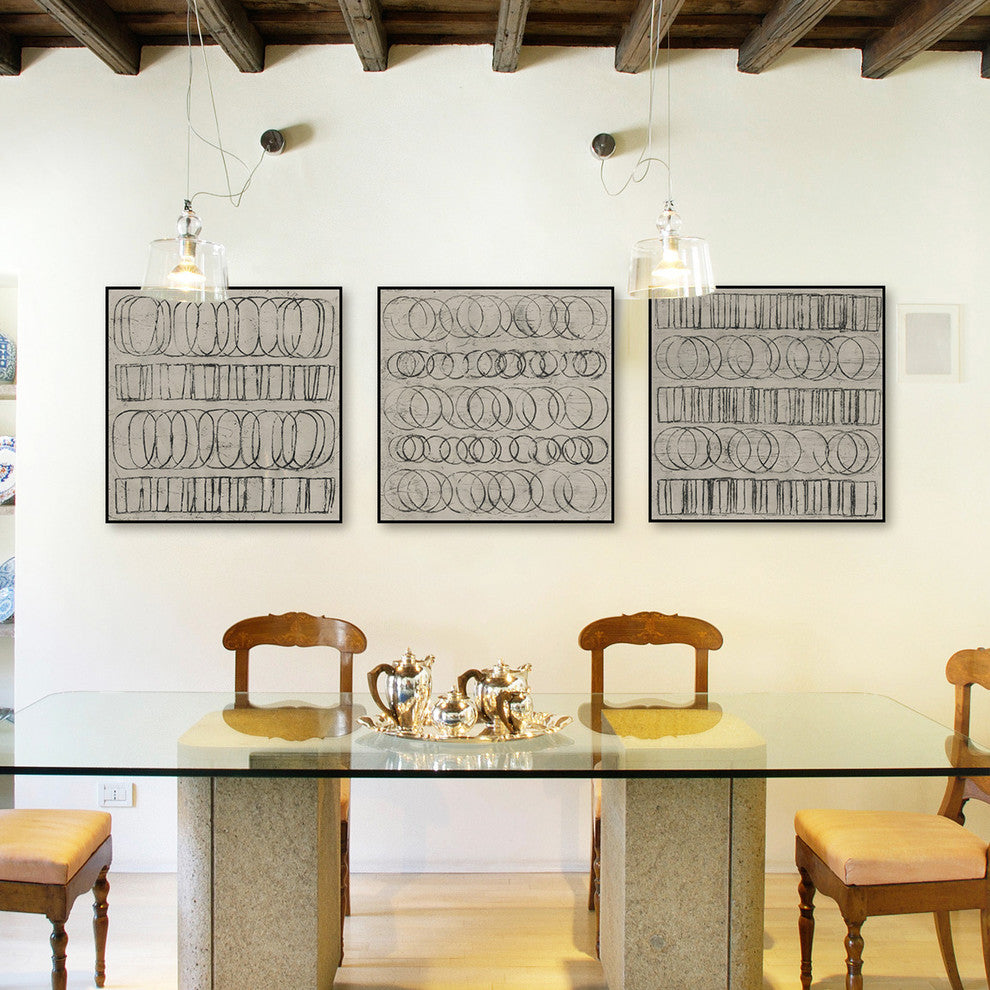 Linked Shapes Triptych, 36x12