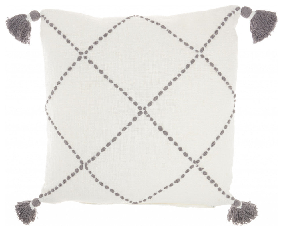 Boho Gray Cotton Accent Throw Pillow
