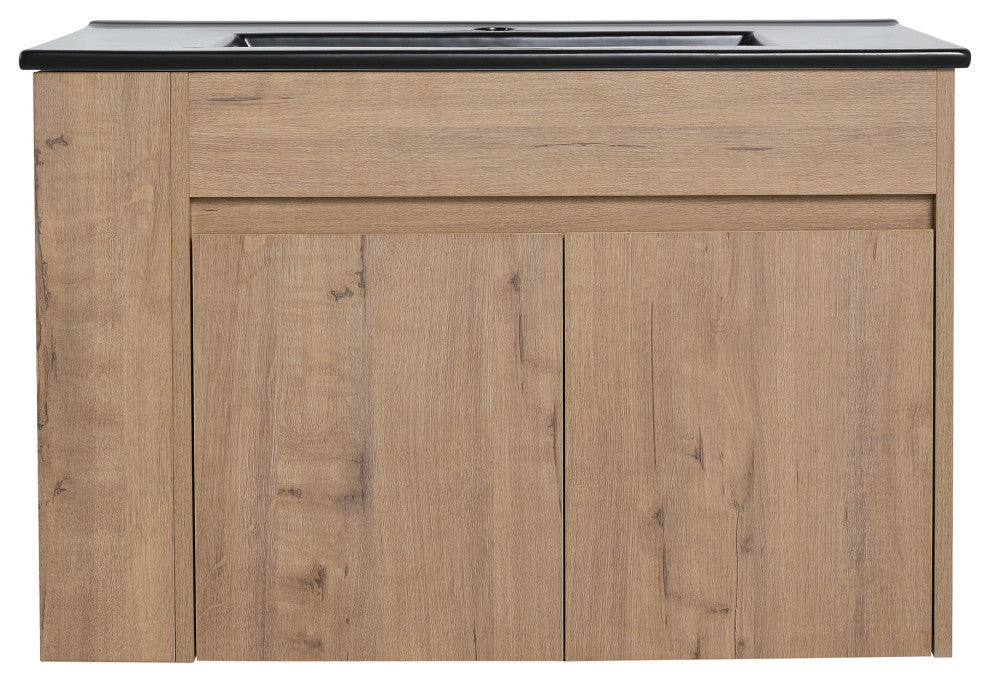 30 inch Wood Wall-Mounted Bathroom Vanity Set with Integrated Resin Sink, Imitative Oakï¼Œblack
