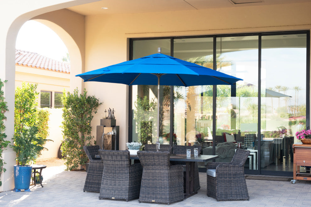 9' Aluminum Umbrella Auto Tilt Bronze, Pacific Blue
