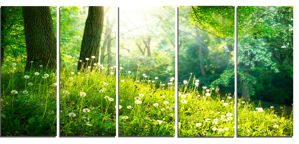 Beautiful Green Grass and Trees, Large Landscape Canvas Print, 60"x28", 5 Panels