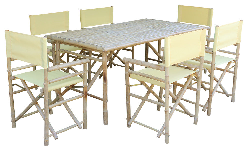 Set of Bamboo Rectangular Table, 6 Director Chair, Nude