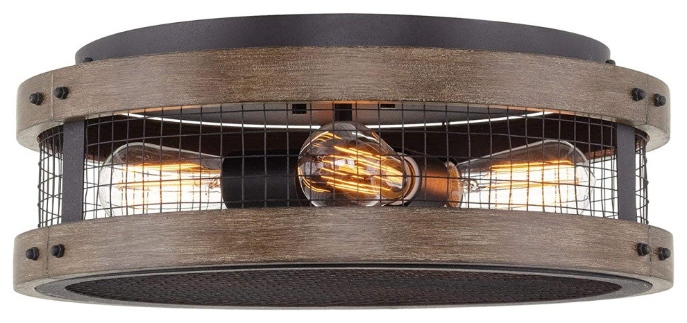 4 Light Farmhouse Flush Mount Ceiling Lamp, Wood, Black Frame