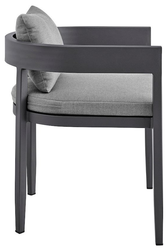 Menorca Outdoor Patio Dining Chairs in Aluminum with Gray Cushions - Set of 2