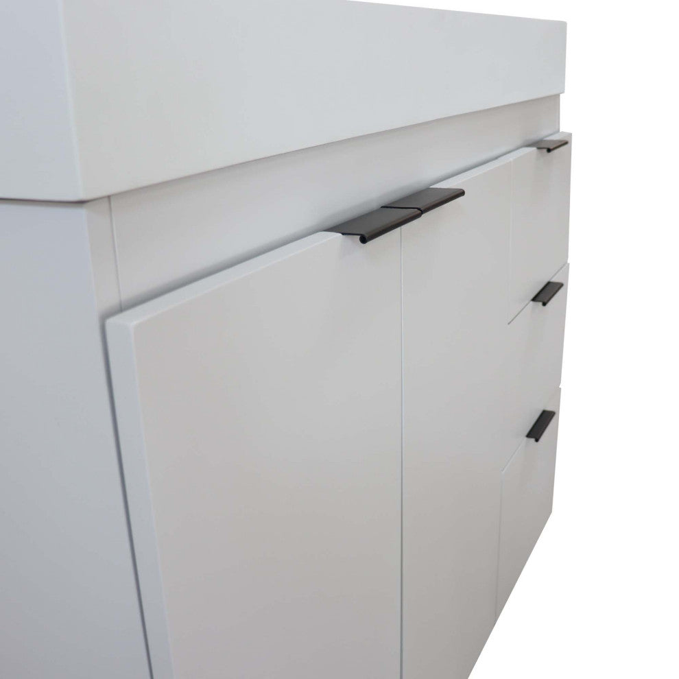 39" Single Sink Vanity, French Gray With Light Gray Composite Granite Top