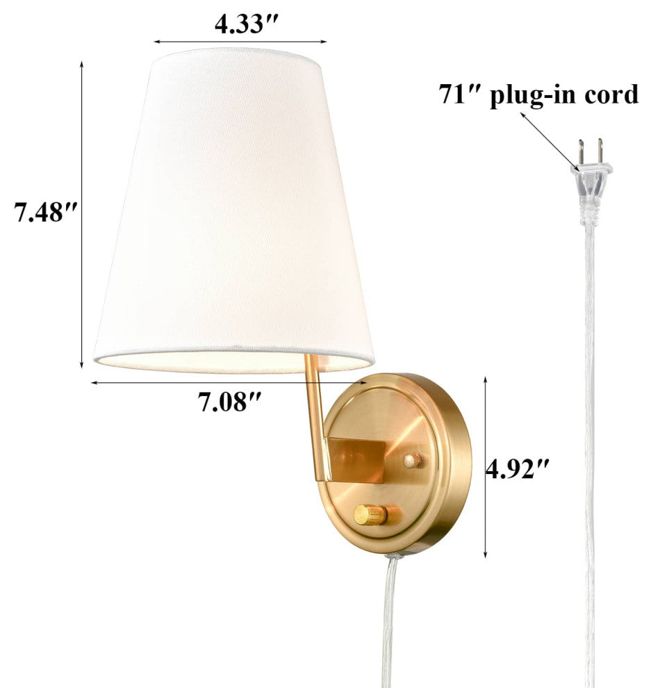 Brass Fabric Wall Lamp,Plug, Wall Lights Set of 2