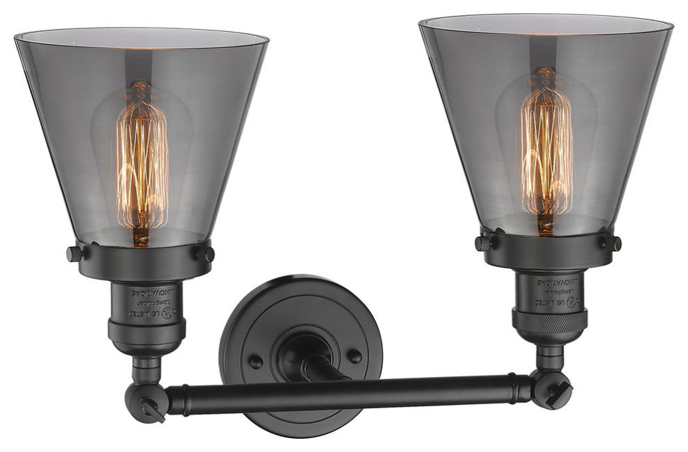Small Cone 2-Light Bath Fixture, Smoked Glass, Oil Rubbed Bronze
