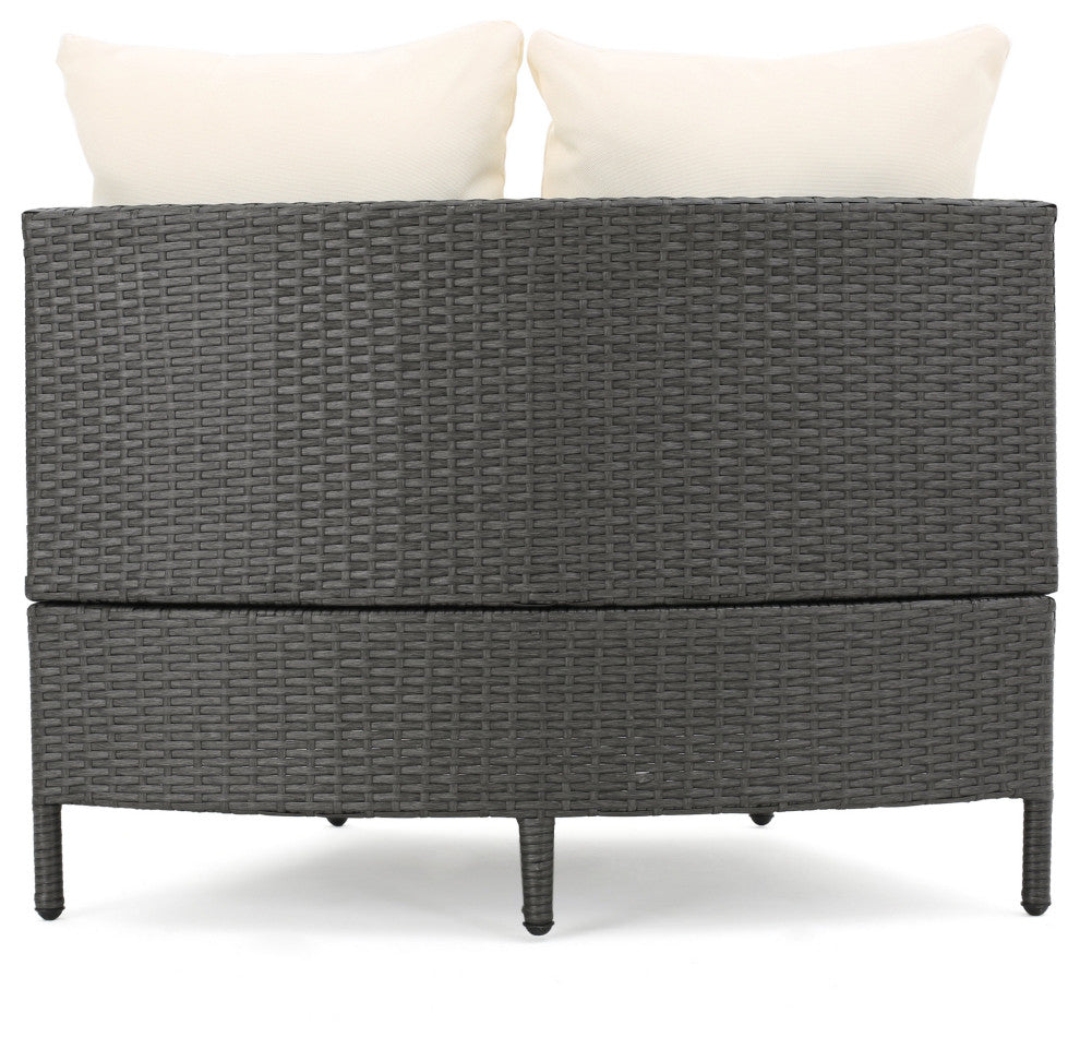 Harper Outdoor Wicker Curved Loveseat Sectional With Cushions, Gray/White