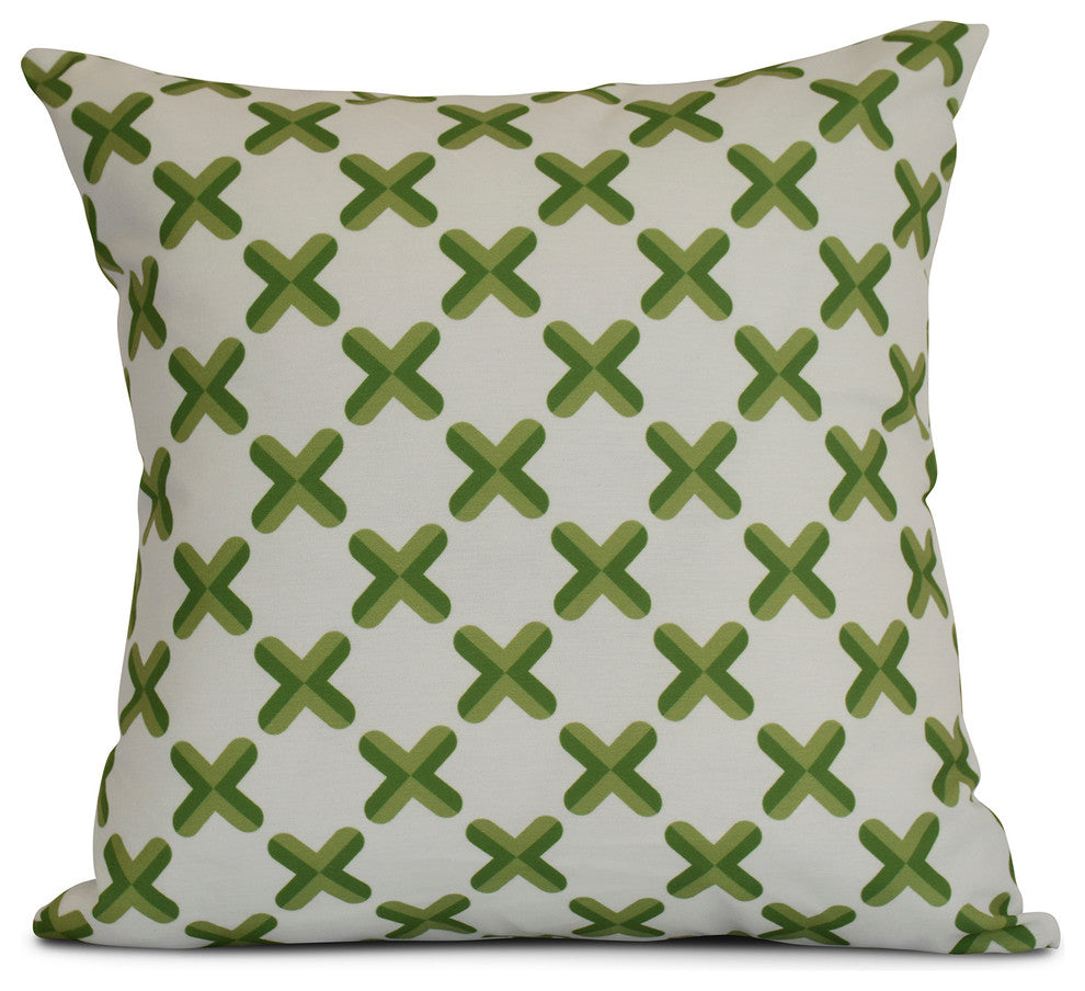 18x18", Geometric, Criss Cross Print Outdoor Pillow, Green
