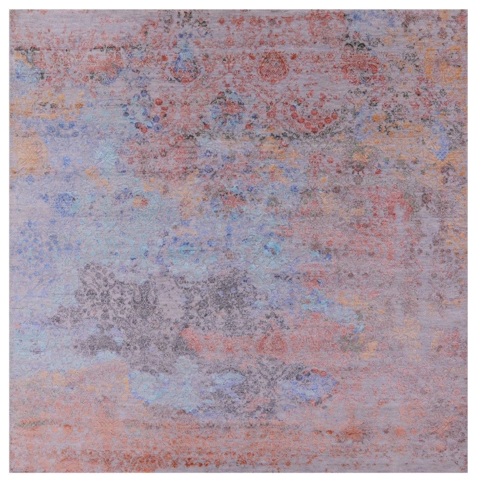9' Square Wool and Silk Modern Handmade Rug Q11791
