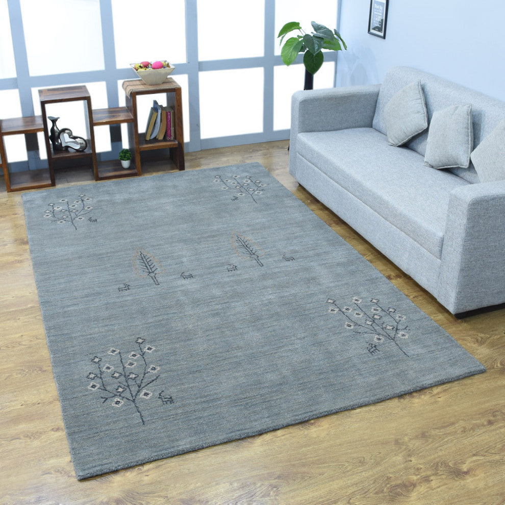 HAND KNOTTED LOOM WOOL ECO - FRIENDLY AREA RUGS  - Light Blue,Contemporary