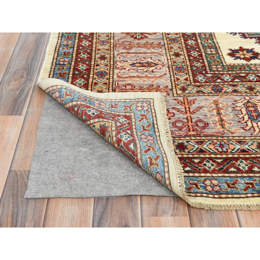 Ivory, Afghan Super Kazak Natural Wool Hand Knotted Oriental Rug, 9'3"x12'0"