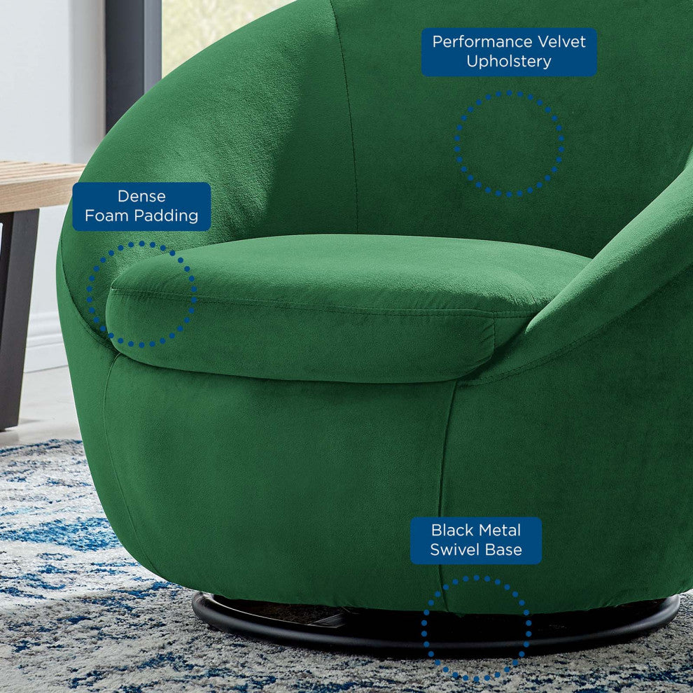 Armchair Swivel Accent Chair, Black Green, Velvet, Modern, Lounge Hospitality
