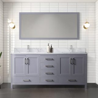 Jacques 72" Dark Gray Double Vanity Carrara Marble Top Sinks, 70" Wall Mirror