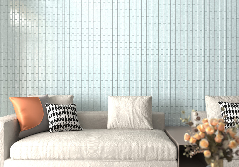 CastelloUSA Anacleto Ceramic Pressed 1"x2" Mosaic Tile, Light Blue