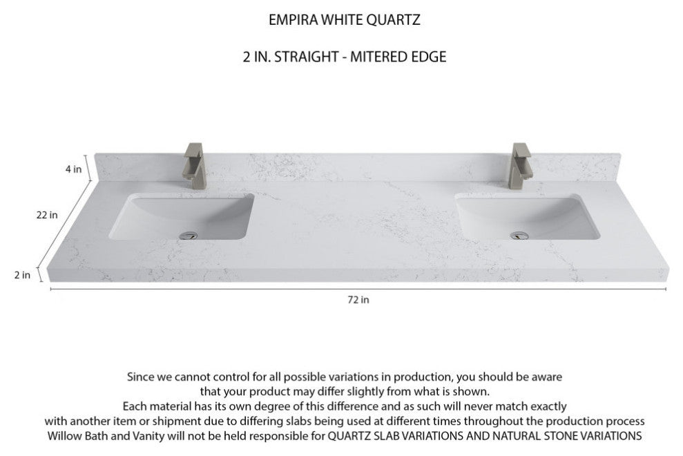 Boston 72 Double Sink Bath Vanity in White 2" Empira Quartz