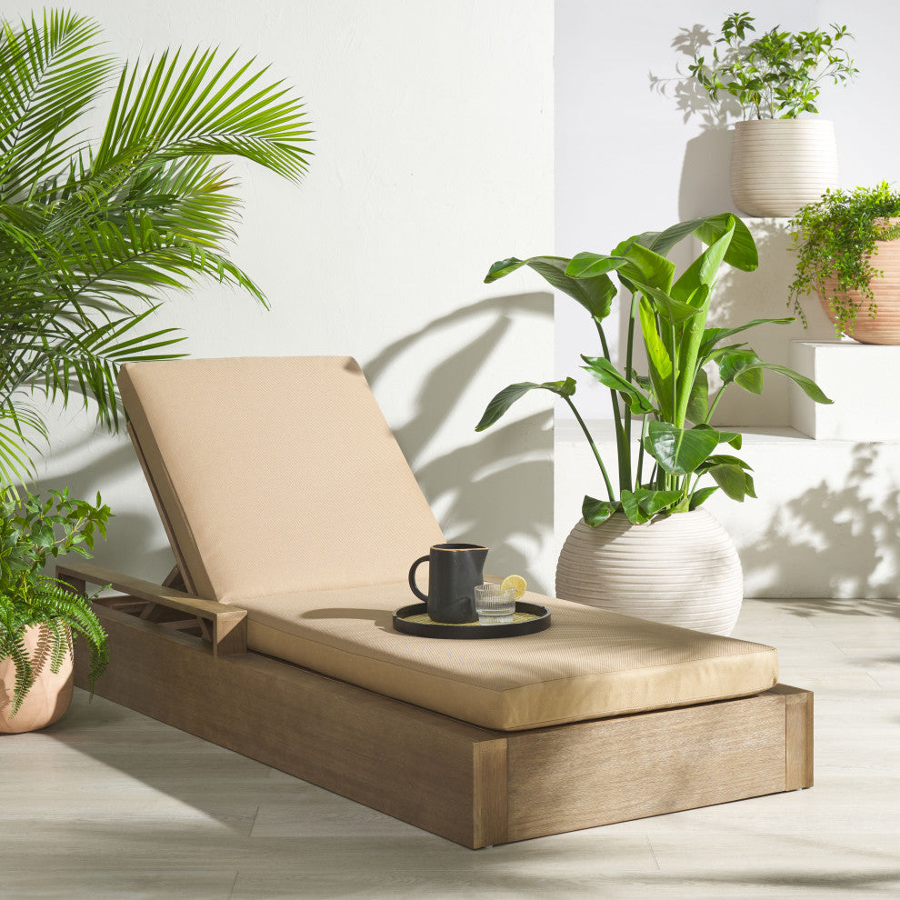 Safavieh Couture Lanai Wood Chaise Lounge Chair, Natural/Brown