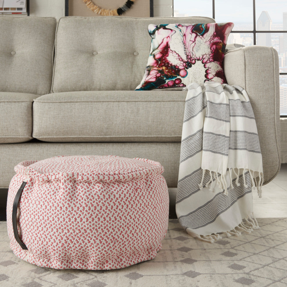 Mina Victory AS220 Pouf, Coral, 20" x 20" x 12"