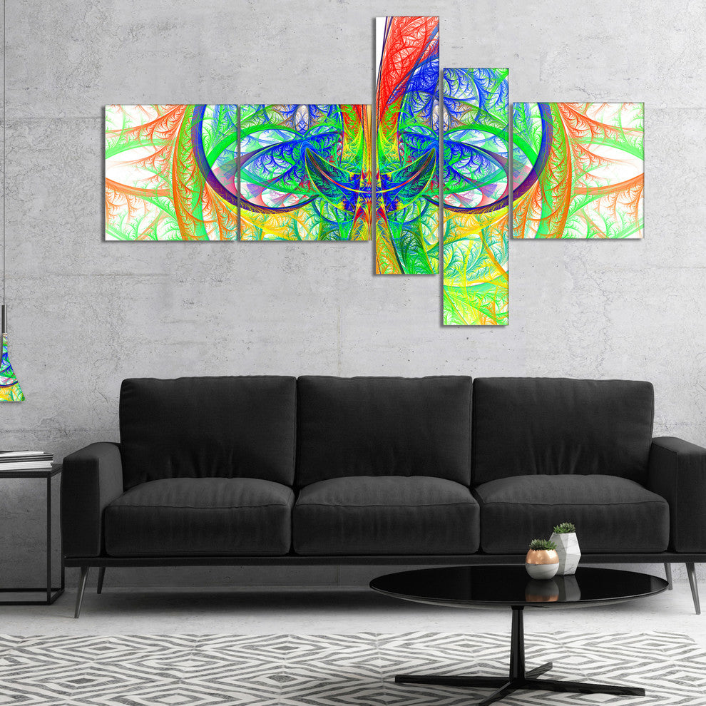 Extraordinary Fractal Green Design, Abstract Canvas Art Print, 60"x32", 5 panels