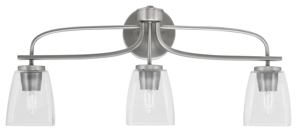 Cavella 3 Light Bath Bar, Graphite Finish, 4.5" Square Clear Bubble Glass