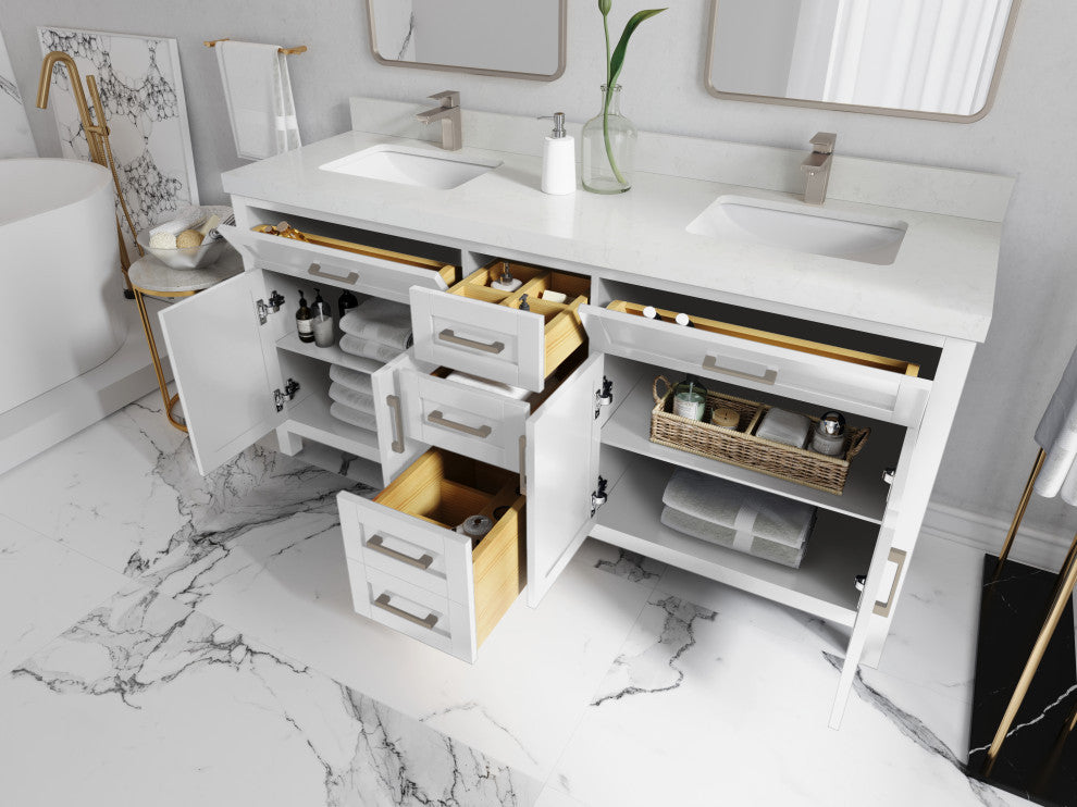 Cambridge 72 Double Sink Bath Vanity in Coventry Gray 2" Carrara Marble