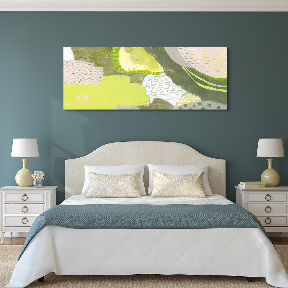 "Sun Fleck" Green Abstract Wall Art Frameless Free Floating Tempered Glass