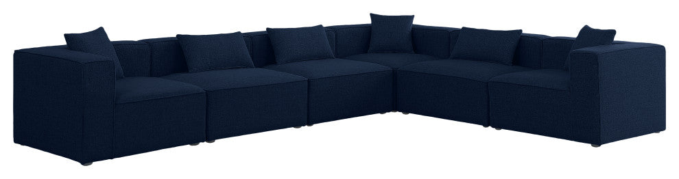 Cube Upholstered Modular Sectional, Navy, 6-Piece: 3 Armless Chair, 3 Corner Chair, Linen Texured Fabric